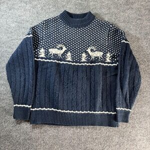 Vintage Jantzen Sweater Mens Medium Blue Reindeer Ski Fair Isle Knit Crewneck